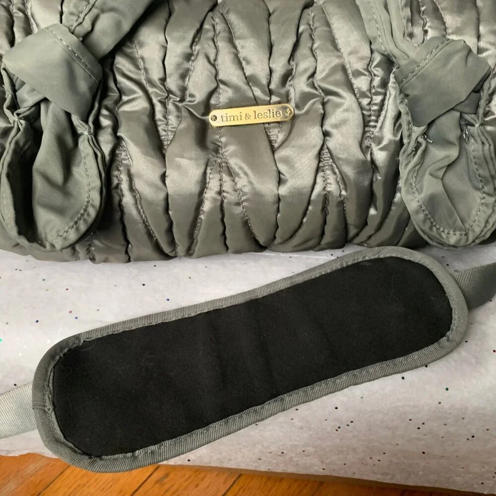 Timi & Leslie Marie Antoinette Silver Nylon Quilted Baby Diaper Bag - Size Large